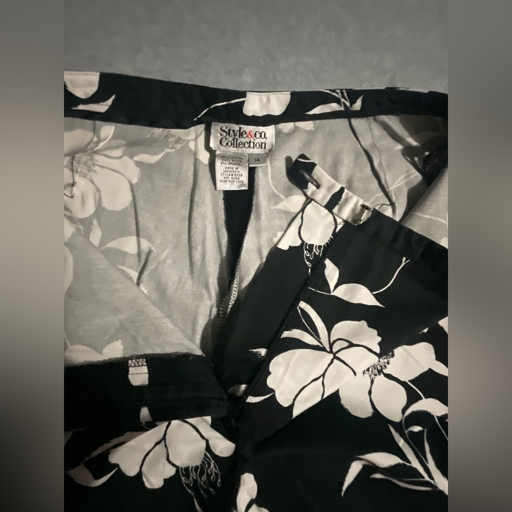 Style & Co. Floral Wide Leg Culotte Pants Size 14 Black White Botanical Crop - Picture 5 of 6
